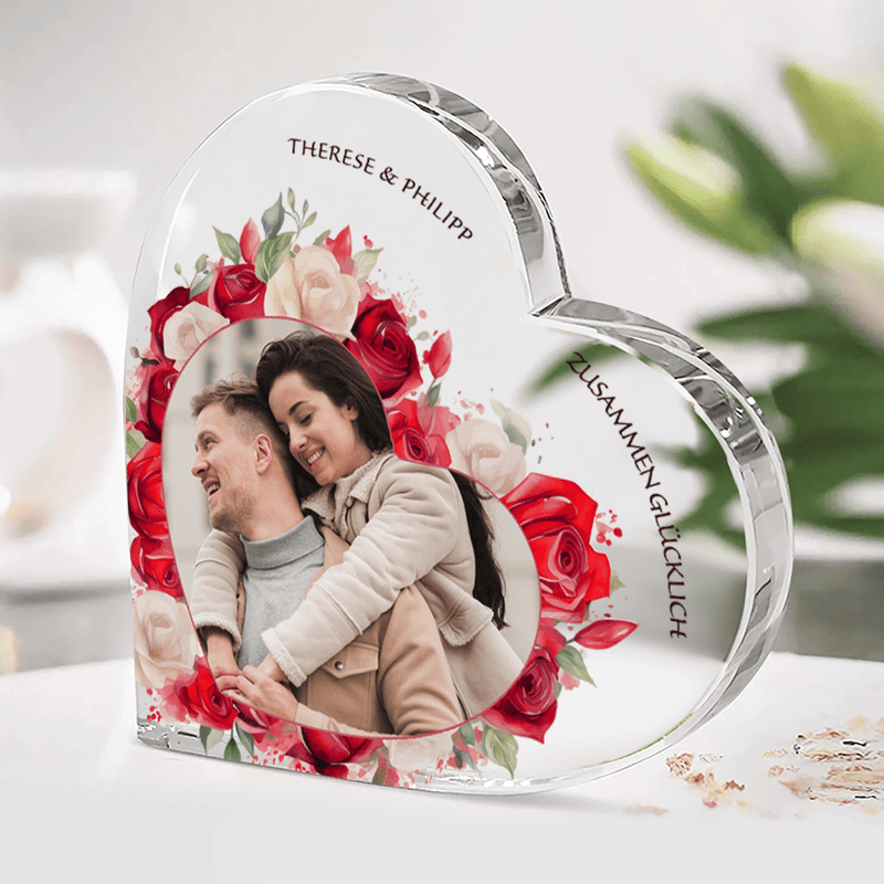 Gemeinsam glücklich - Herz aus Glas, personalisiertes Geschenk für Frau - Adamell.de