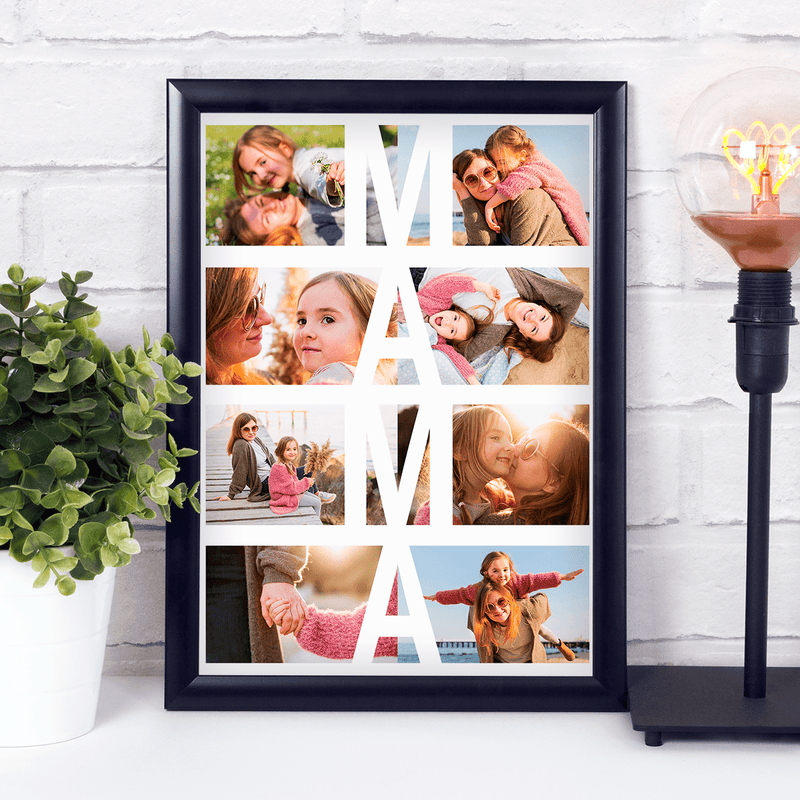 Gerahmte Collage Mama - Druck auf Glas, personalisiertes Geschenk für Mutter - Adamell.de