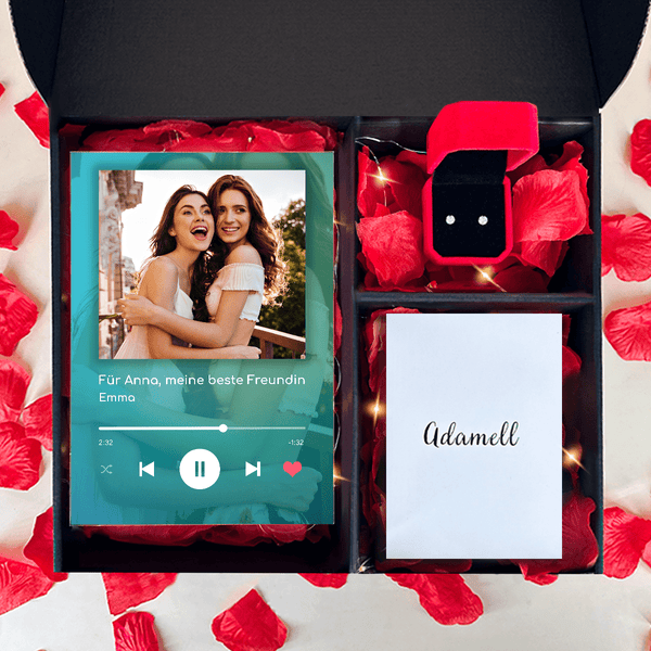 Glasdruck Spotify Freundin Box in1 + Ohrringe - Geschenkset Box, personalisiertes Geschenk für Freundin - Adamell.de