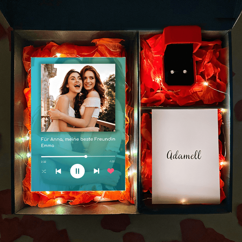 Glasdruck Spotify Freundin Box in1 + Ohrringe - Geschenkset Box, personalisiertes Geschenk für Freundin - Adamell.de