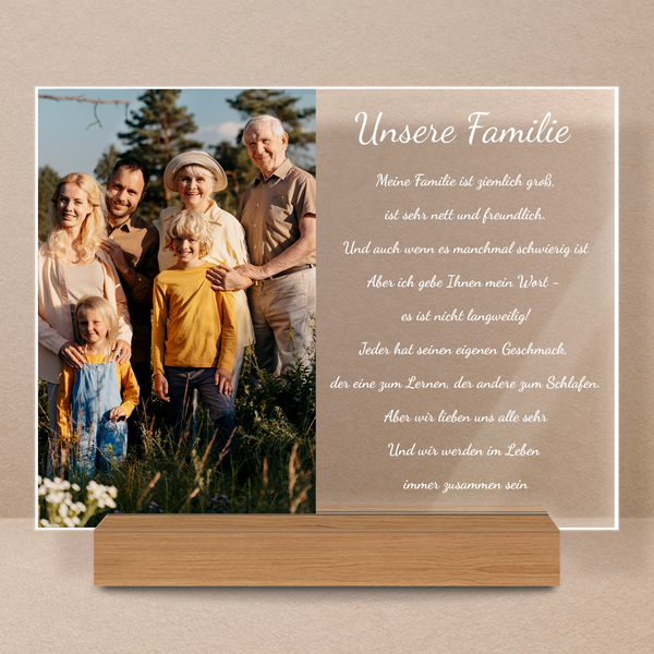 Unsere Familie - Druck auf Glas, personalisiertes Geschenk
