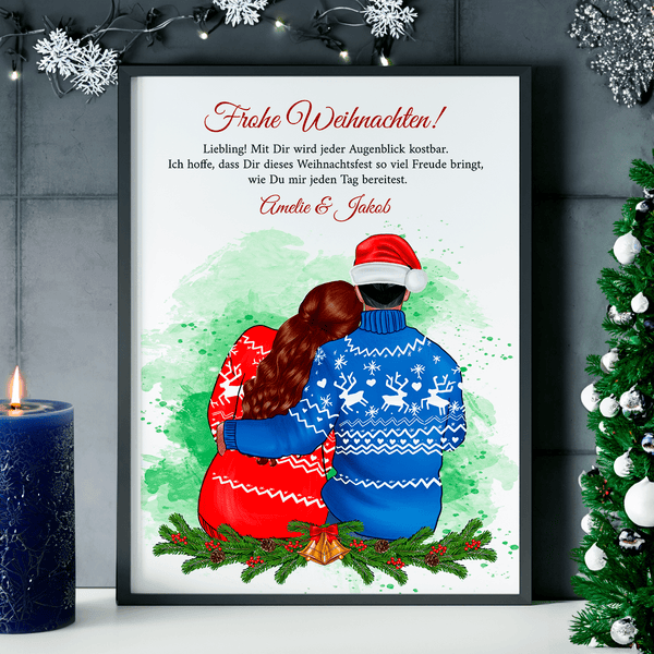 Glückliches Paar zu Weihnachten Clipart - Poster, personalisiertes Geschenk für Ehemann - Adamell.de