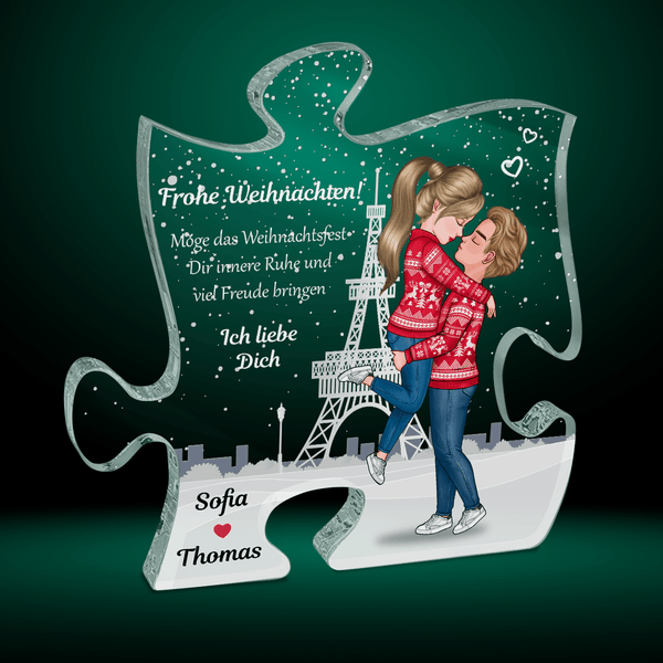 Glückliches Paar zu Weihnachten - Druck auf Glas - Puzzle, personalisiertes Geschenk für Frau - Adamell.de