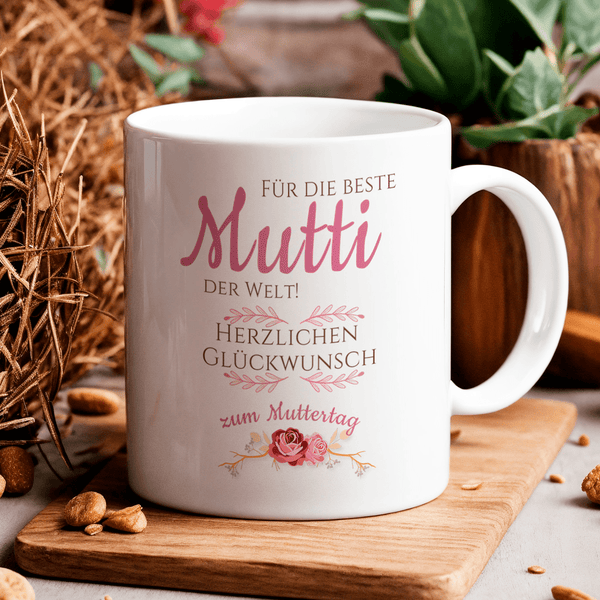 Glückwunsch an die beste Mutter - 1x bedruckte Tasse, personalisiertes Geschenk für Mama - Adamell.de