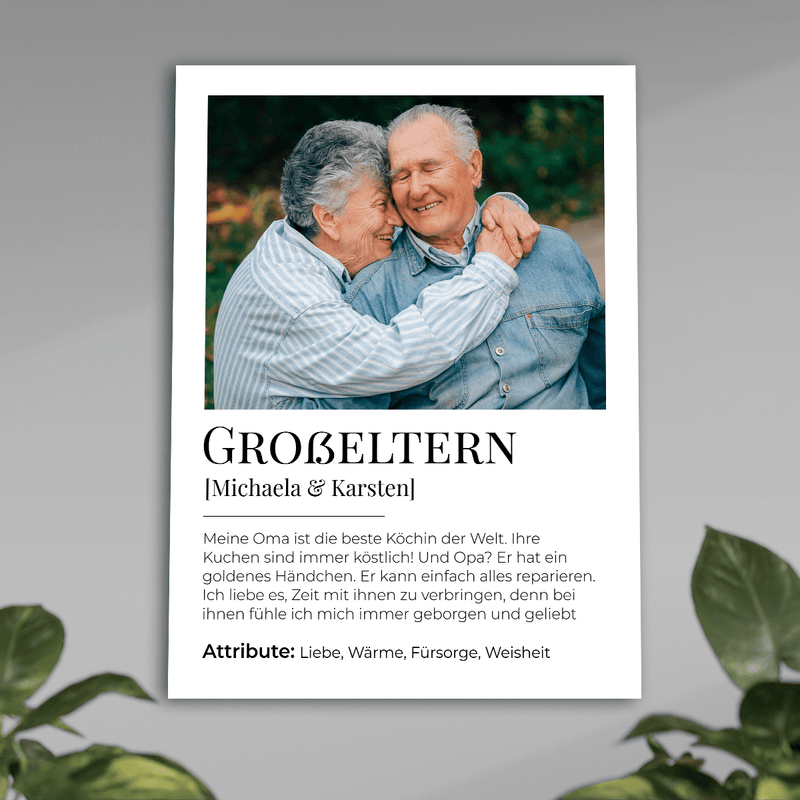 Großeltern Foto + Text - Poster, personalisiertes Geschenk für Großeltern - Adamell.de