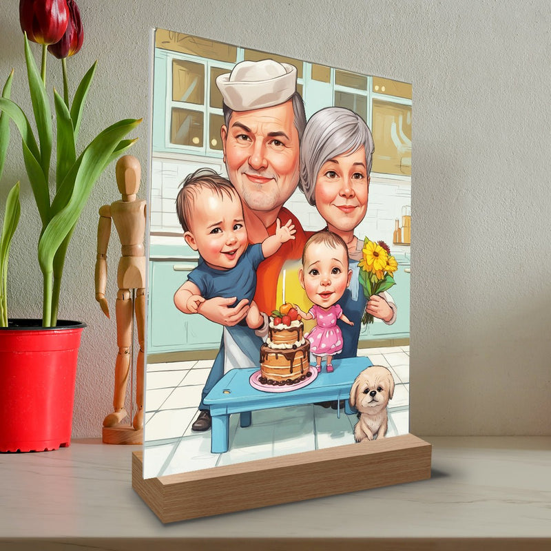 Großeltern und Enkelkinder Illustration - Druck auf Glas, personalisiertes Geschenk für Großeltern - Adamell.de