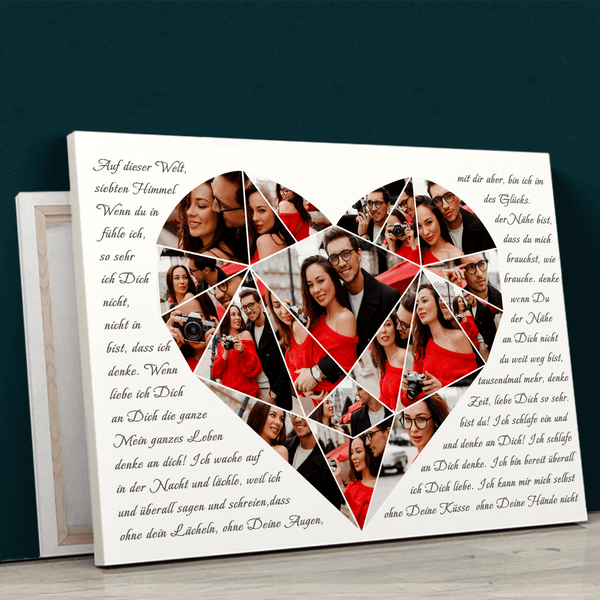 Herz Collage + Text - Druck auf Leinwand, personalisiertes Geschenk für Paar - Adamell.de