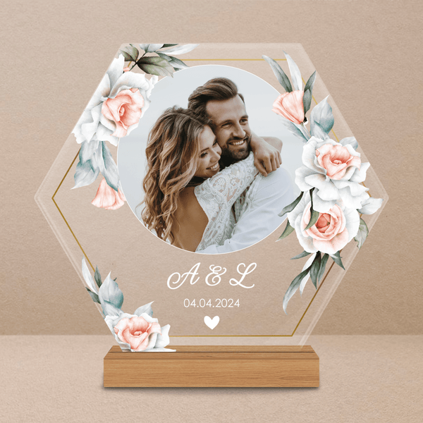 Hochzeitsfoto + Initialen - Druck auf Glas, personalisiertes Geschenk für Paar - Adamell.de
