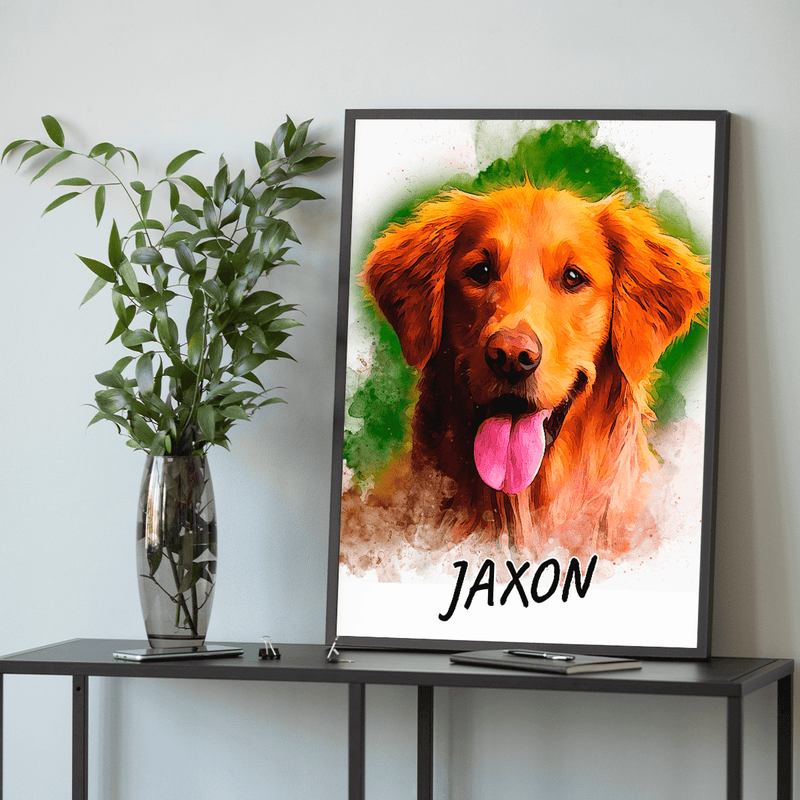 Hundeporträt + Name - Poster, personalisiertes Geschenk für Hundehalter - Adamell.de