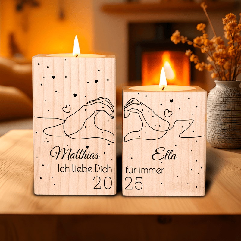 Ich liebe dich für immer - 2 x Kerzenständer aus Holz, personalisiertes Geschenk für Frau - Adamell.de