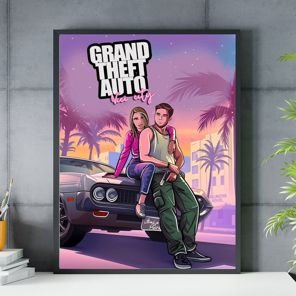 Illustration im GTA - Stil - Poster, personalisiertes Geschenk für Mann - Adamell.de