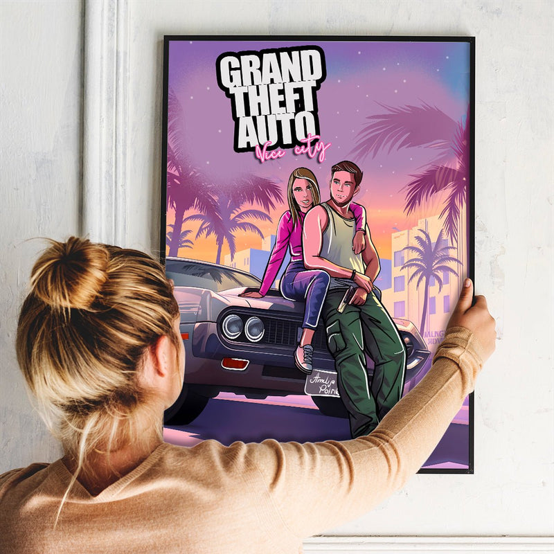 Illustration im GTA - Stil - Poster, personalisiertes Geschenk für Mann - Adamell.de