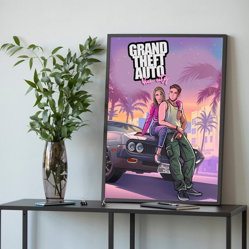 Illustration im GTA - Stil - Poster, personalisiertes Geschenk für Mann - Adamell.de