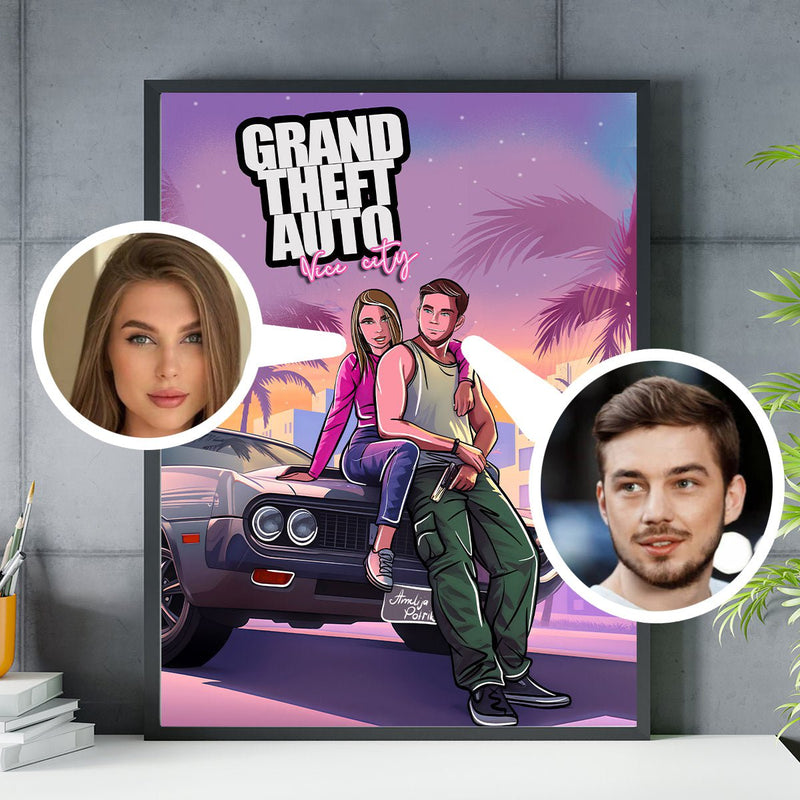 Illustration im GTA - Stil - Poster, personalisiertes Geschenk für Mann - Adamell.de