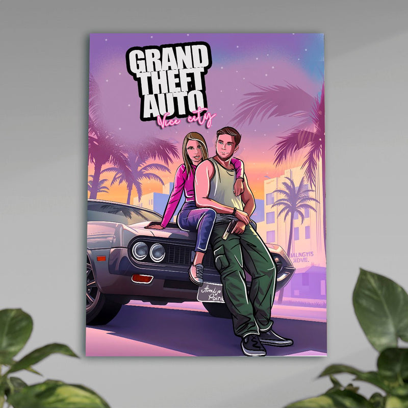 Illustration im GTA - Stil - Poster, personalisiertes Geschenk für Mann - Adamell.de