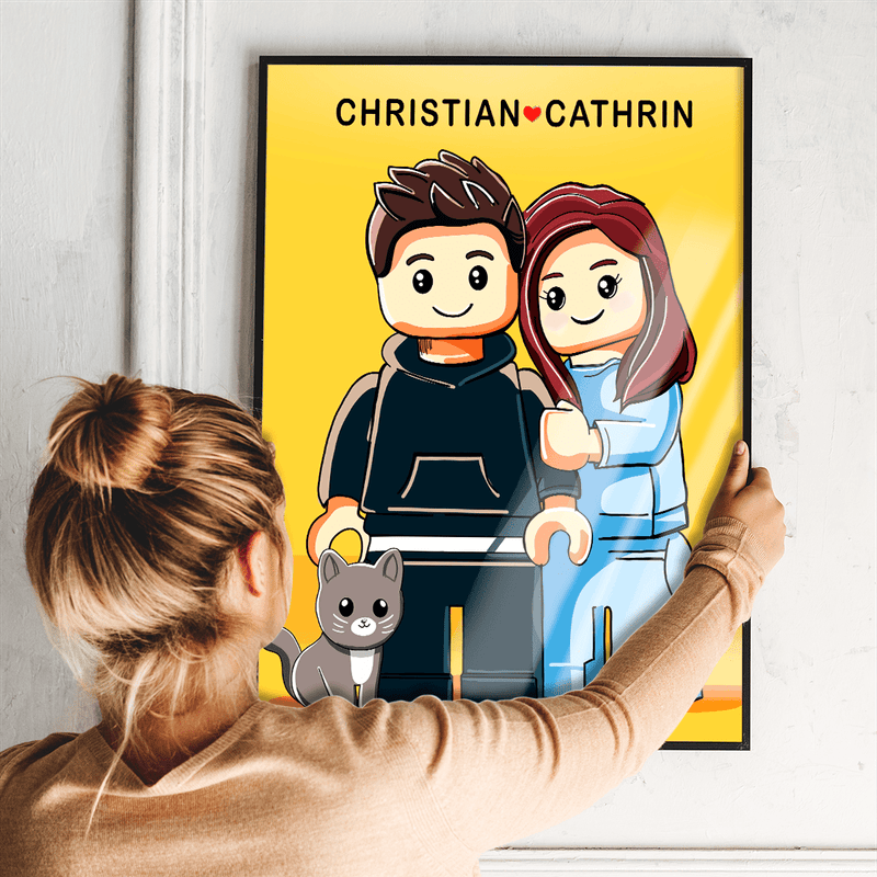 Illustration im Lego - Stil - Poster, personalisiertes Geschenk für Paar - Adamell.de