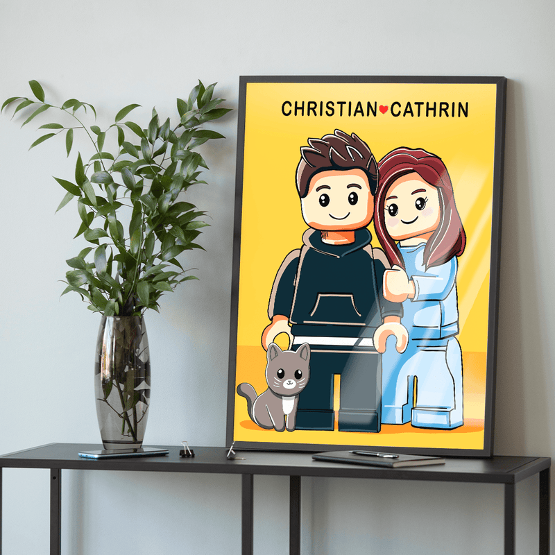 Illustration im Lego - Stil - Poster, personalisiertes Geschenk für Paar - Adamell.de