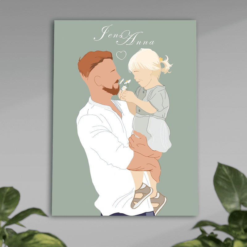 Illustration von Papa und Kind - Poster, personalisiertes Geschenk für Papa - Adamell.de