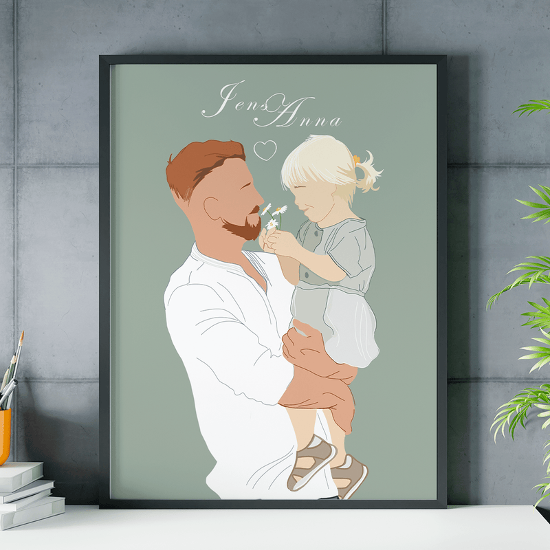 Illustration von Papa und Kind - Poster, personalisiertes Geschenk für Papa - Adamell.de