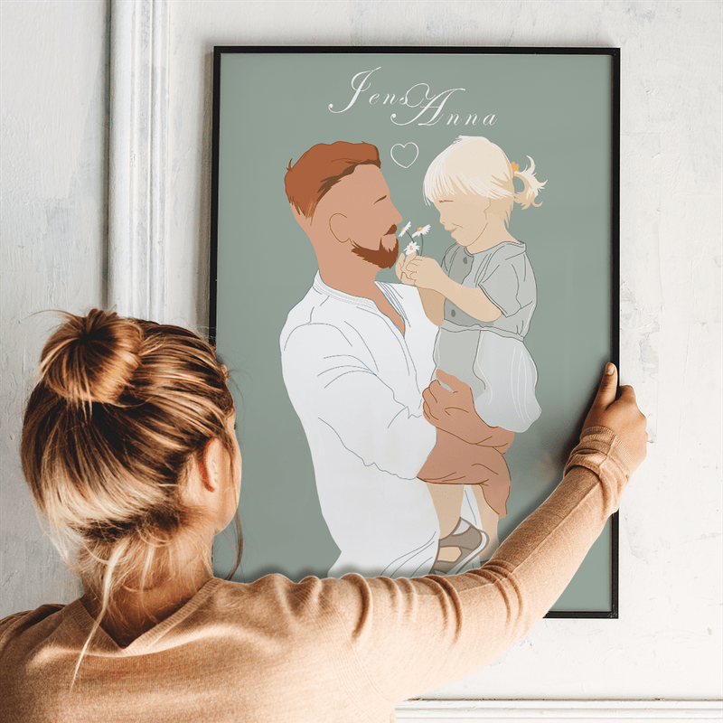 Illustration von Papa und Kind - Poster, personalisiertes Geschenk für Papa - Adamell.de