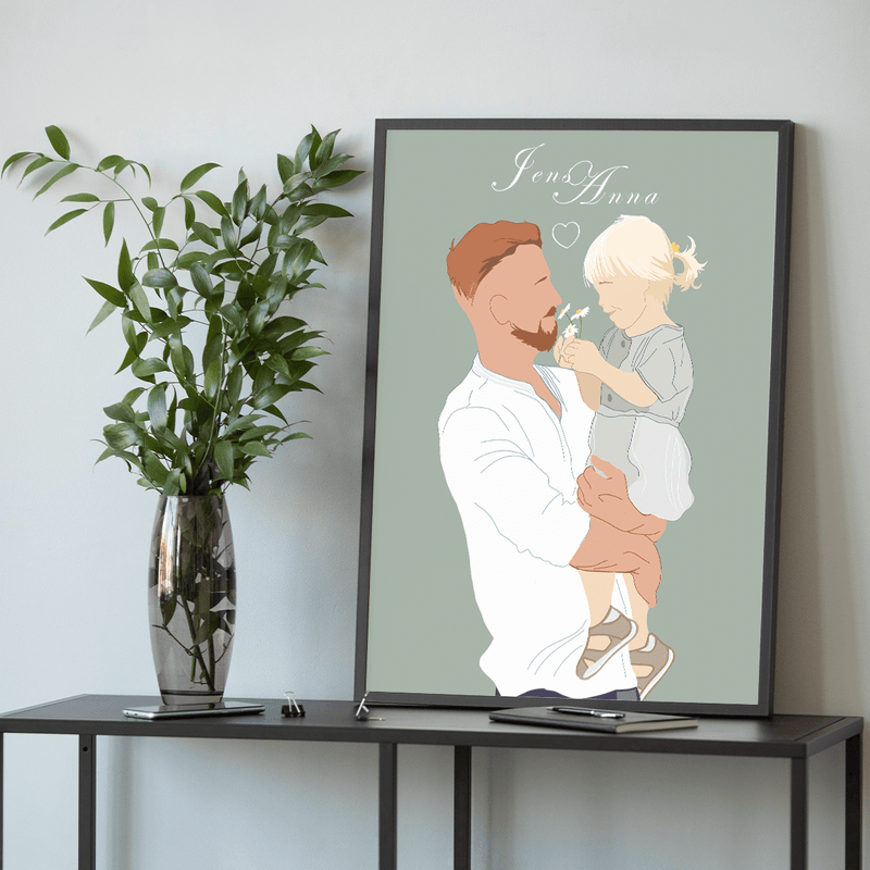 Illustration von Papa und Kind - Poster, personalisiertes Geschenk für Papa - Adamell.de