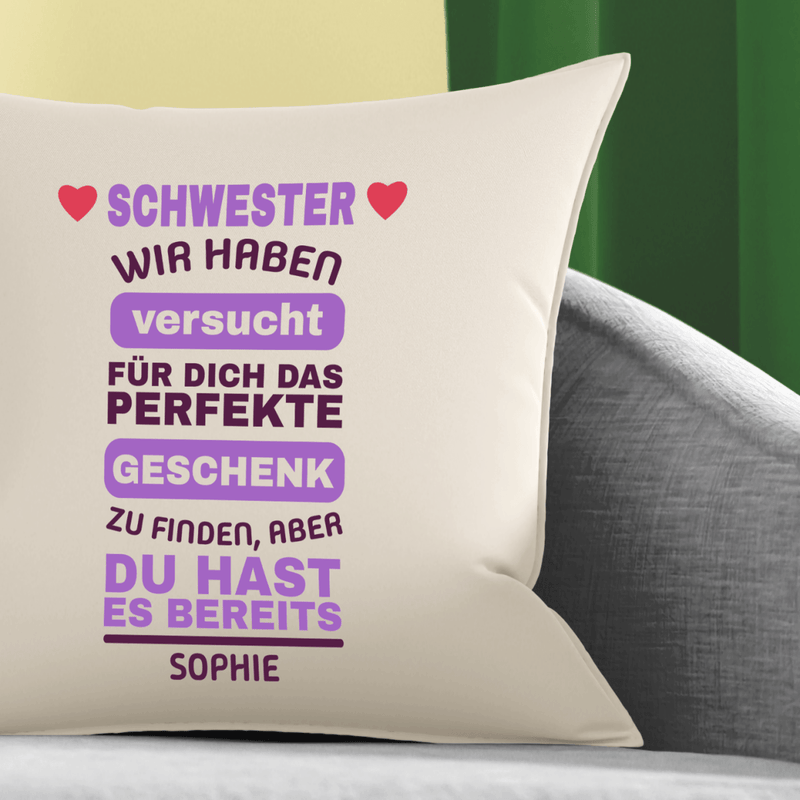 Individuell bedrucktes Kissen IHR IDEALES GESCHENK - personalisiertes Geschenk für Schwester - Adamell.de