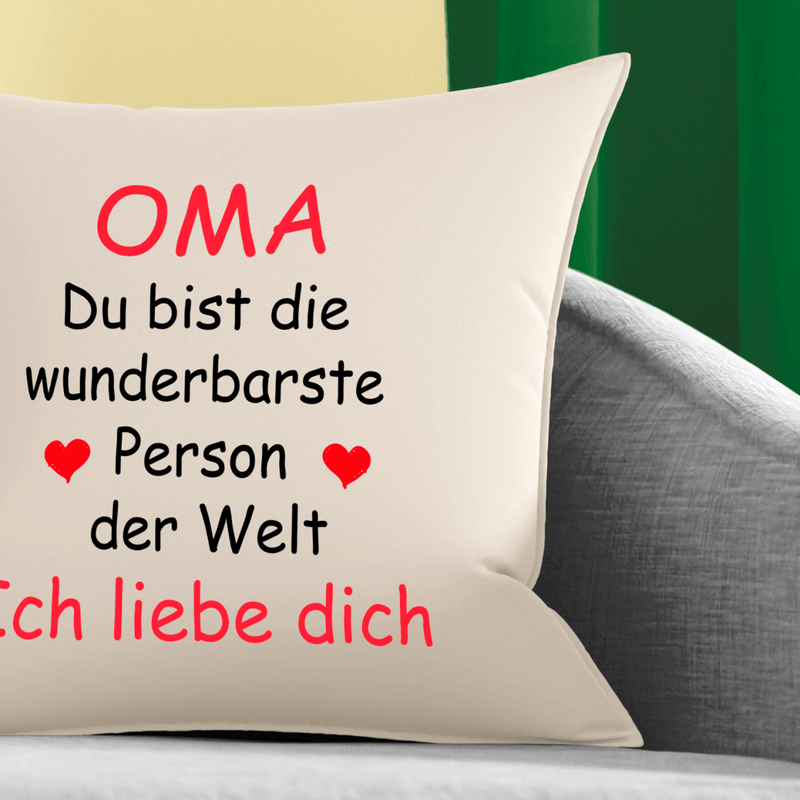 Individuell bedrucktes Kissen WUNDERBARSTE PERSON - personalisiertes Geschenk für Oma - Adamell.de