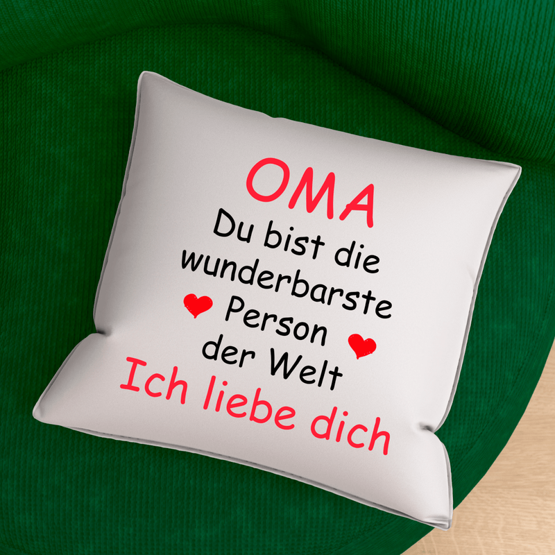 Individuell bedrucktes Kissen WUNDERBARSTE PERSON - personalisiertes Geschenk für Oma - Adamell.de