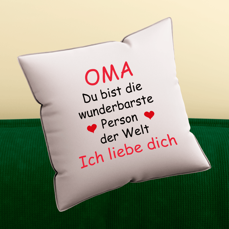 Individuell bedrucktes Kissen WUNDERBARSTE PERSON - personalisiertes Geschenk für Oma - Adamell.de