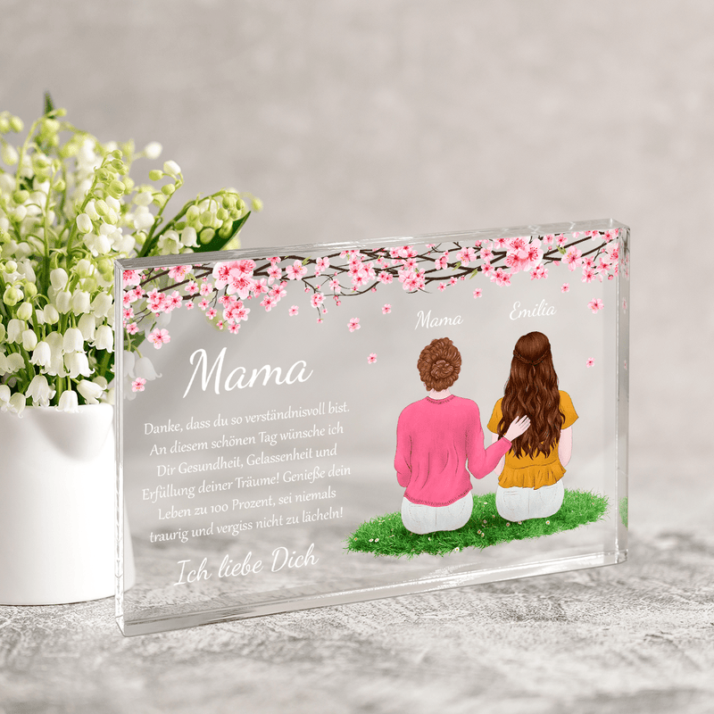 Inschrift + Bild in Blumen - Druck auf Glas, personalisiertes Geschenk für Mama - Adamell.de