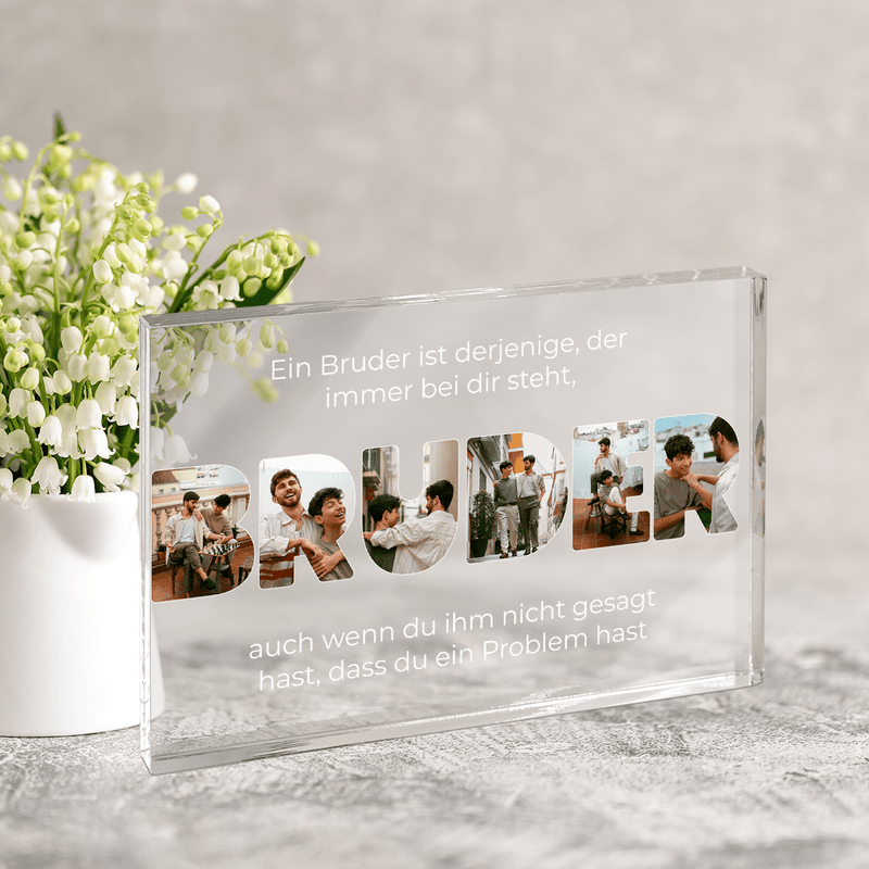 Inschrift BRUDER Collage - Druck auf Glas, personalisiertes Geschenk für Bruder - Adamell.de