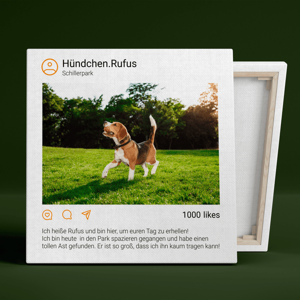 Instagram Post Hund - Druck auf Leinwand, personalisiertes Geschenk - Adamell.de