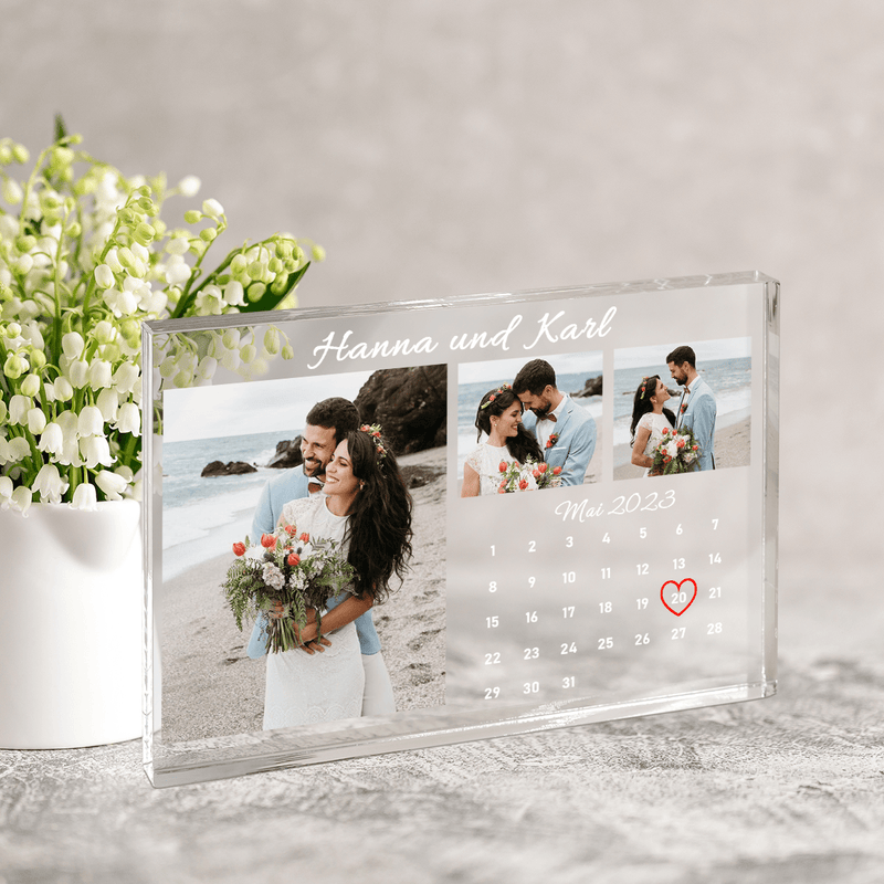 Kalender + 3 Fotos - Druck auf Glas, personalisiertes Geschenk für Paar - Adamell.de