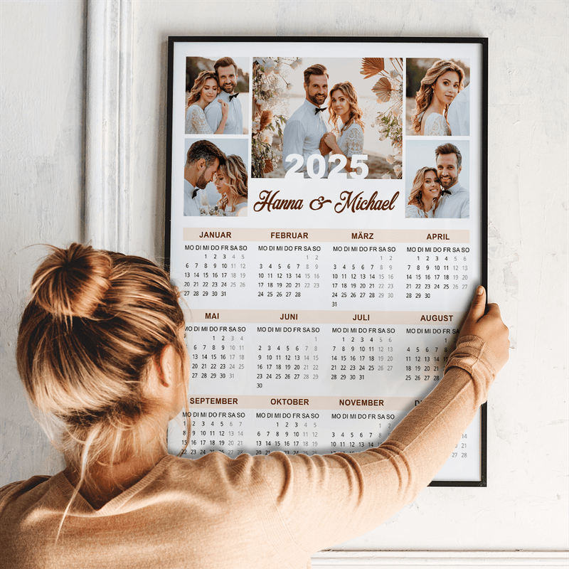 Kalender + 5 Hochzeitsfotos - Poster, personalisiertes Geschenk für Paar - Adamell.de