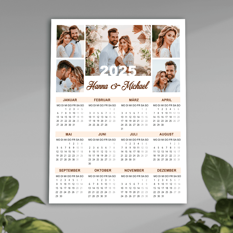 Kalender + 5 Hochzeitsfotos - Poster, personalisiertes Geschenk für Paar - Adamell.de