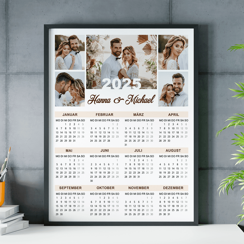 Kalender + 5 Hochzeitsfotos - Poster, personalisiertes Geschenk für Paar - Adamell.de