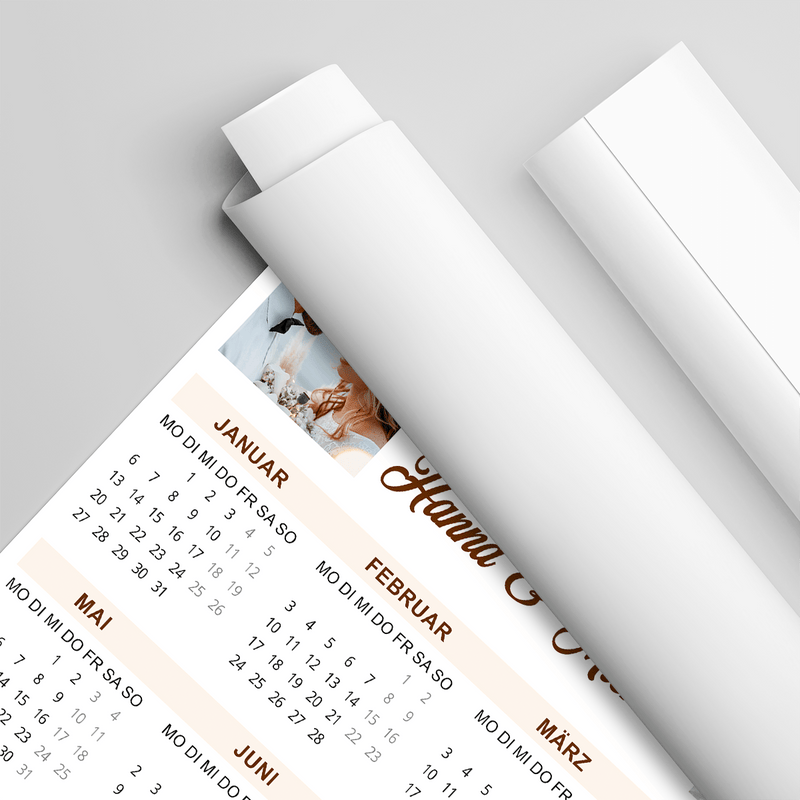 Kalender + 5 Hochzeitsfotos - Poster, personalisiertes Geschenk für Paar - Adamell.de