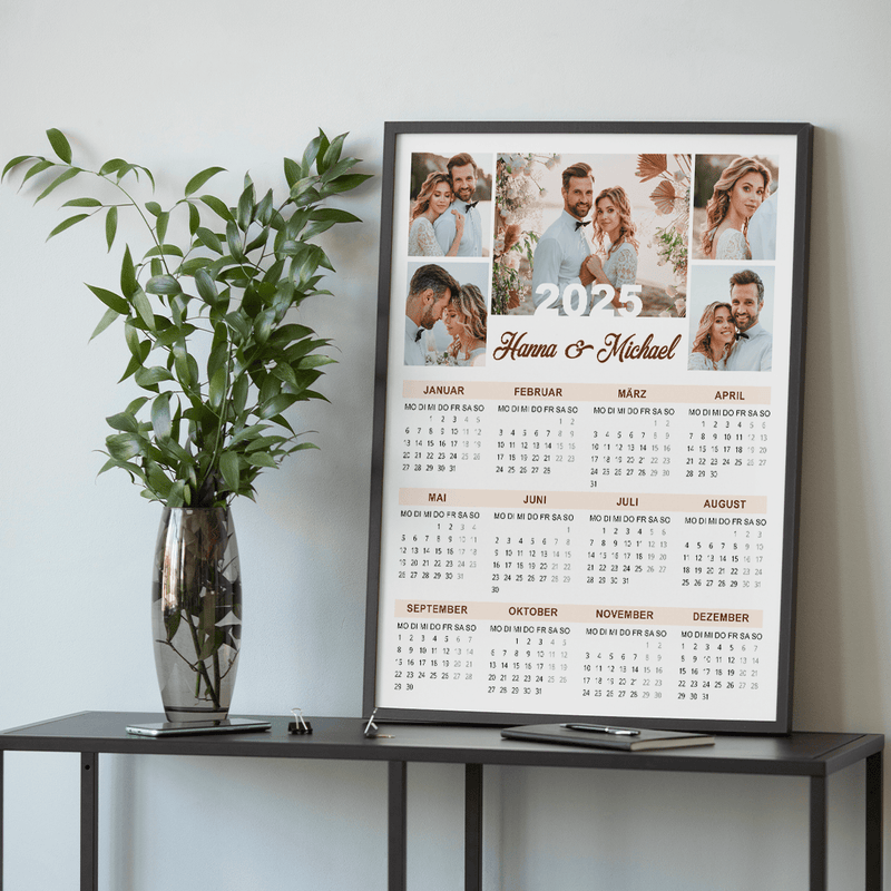 Kalender + 5 Hochzeitsfotos - Poster, personalisiertes Geschenk für Paar - Adamell.de