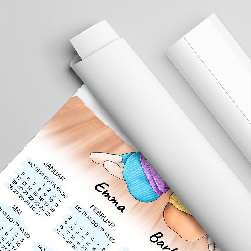 Kalender + Clipart von zwei Freunden - Poster, personalisiertes Geschenk für Freundin - Adamell.de