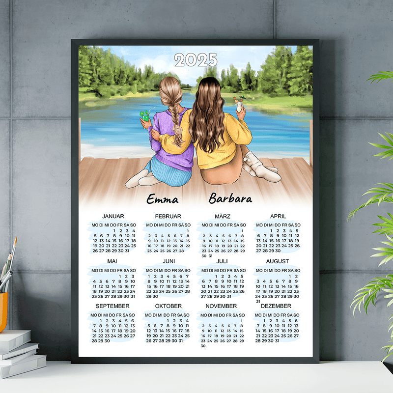 Kalender + Clipart von zwei Freunden - Poster, personalisiertes Geschenk für Freundin - Adamell.de