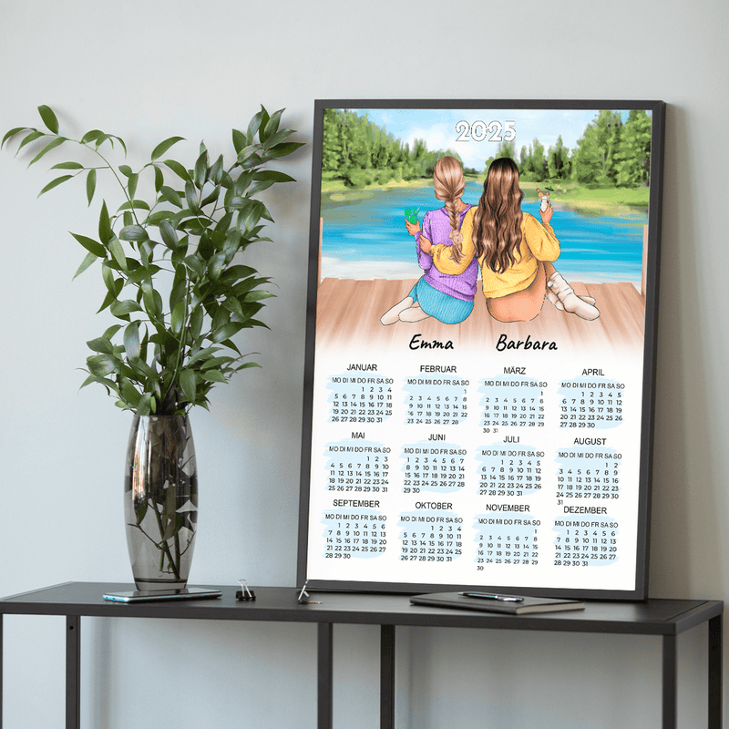 Kalender + Clipart von zwei Freunden - Poster, personalisiertes Geschenk für Freundin - Adamell.de