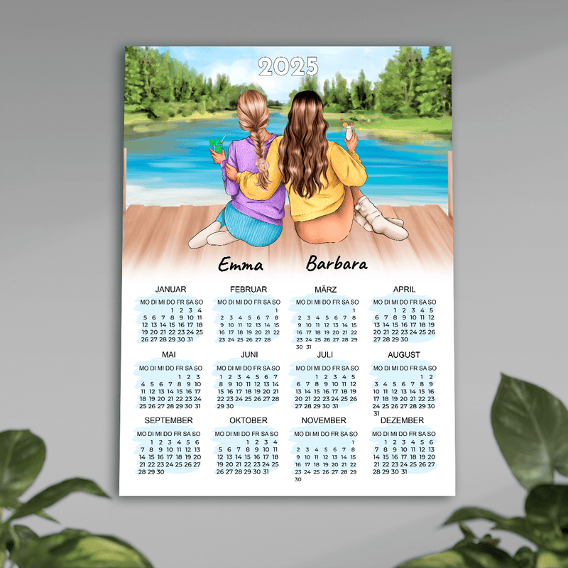 Kalender + Clipart von zwei Freunden - Poster, personalisiertes Geschenk für Freundin - Adamell.de