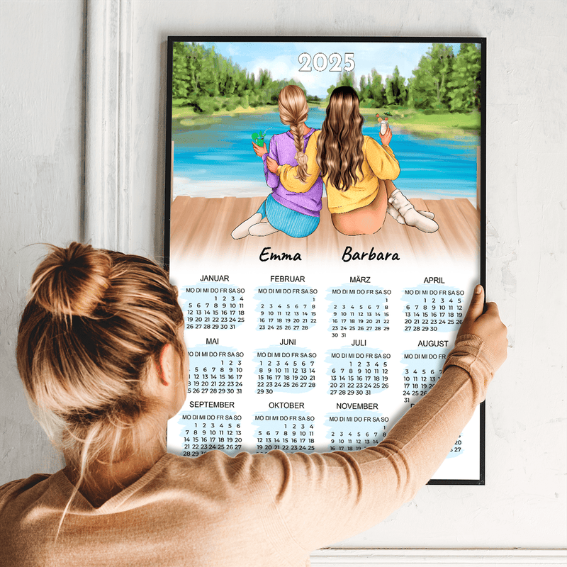 Kalender + Clipart von zwei Freunden - Poster, personalisiertes Geschenk für Freundin - Adamell.de