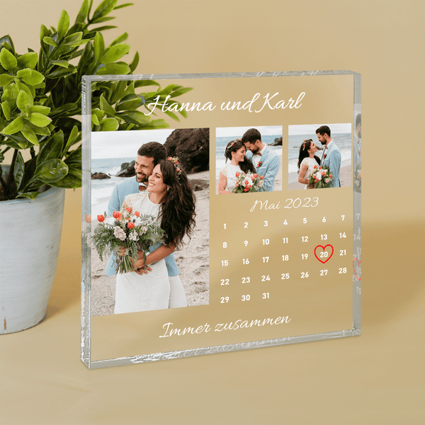 Kalender + Fotos des Paares - Druck auf quadratischem Glas, personalisiertes Geschenk für Paare - Adamell.de