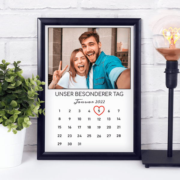 Kalender mit Ihrem Datum - Druck auf Glas, personalisiertes Geschenk für Paar - Adamell.de