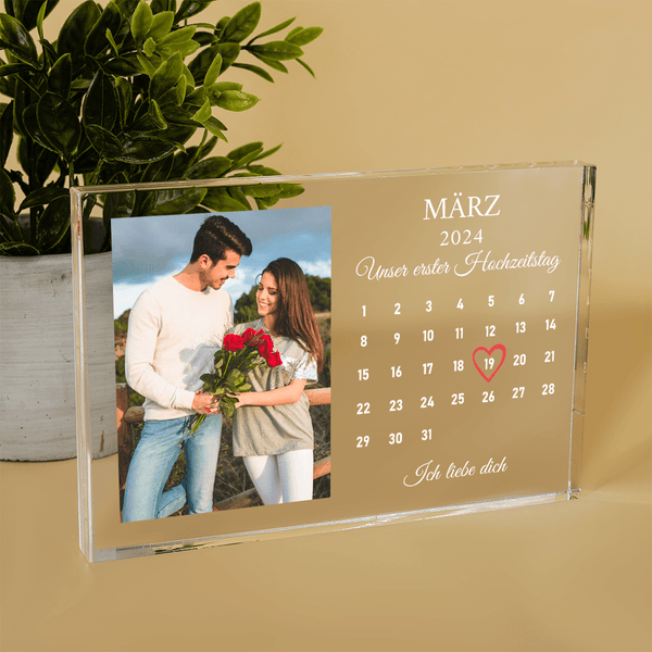 Kalender zum ersten Jahrestag - Druck auf Glas, personalisiertes Geschenk für Paar - Adamell.de