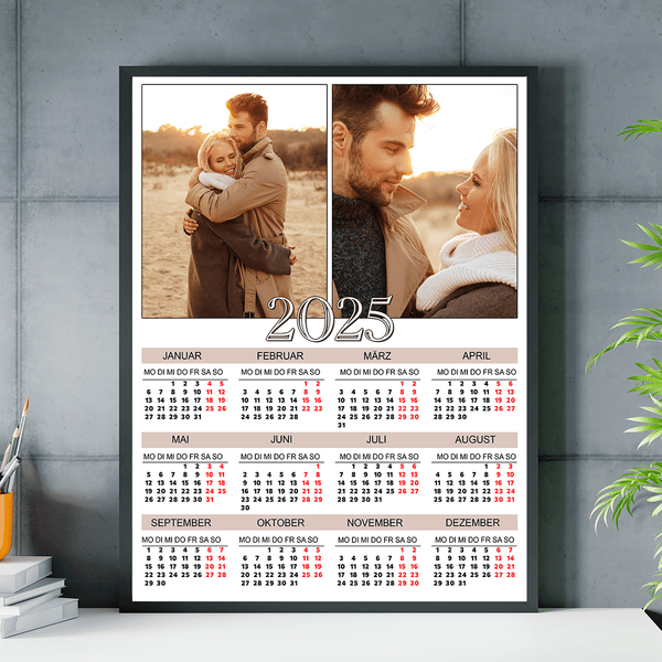 Kalender + zwei romantische Fotos - Poster, personalisiertes Geschenk für Paar - Adamell.de