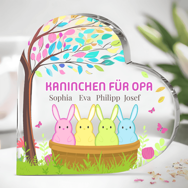 Kaninchen für Opa - Herz aus Glas, personalisiertes Geschenk für Opa - Adamell.de