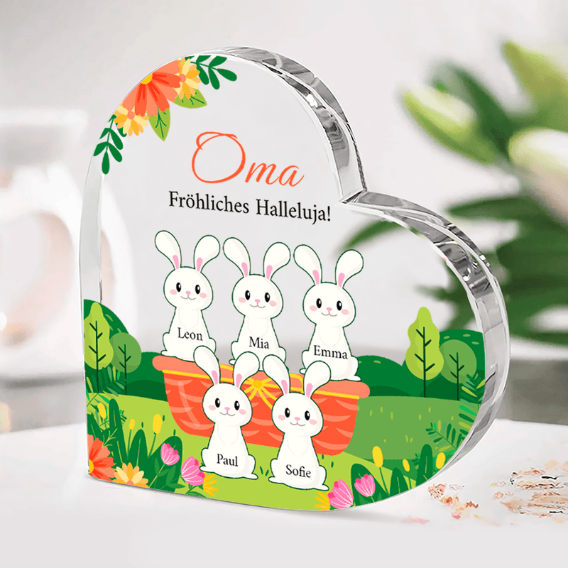 Kaninchen mit Namen für Oma - Herz aus Glas, personalisiertes Geschenk für Oma - Adamell.de