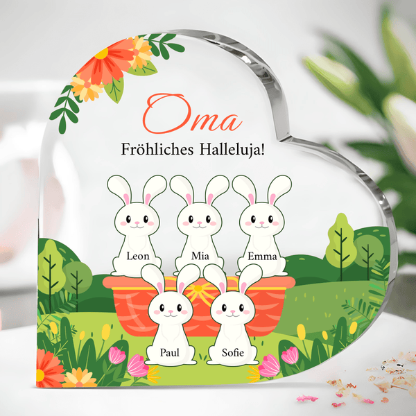 Kaninchen mit Namen für Oma - Herz aus Glas, personalisiertes Geschenk für Oma - Adamell.de